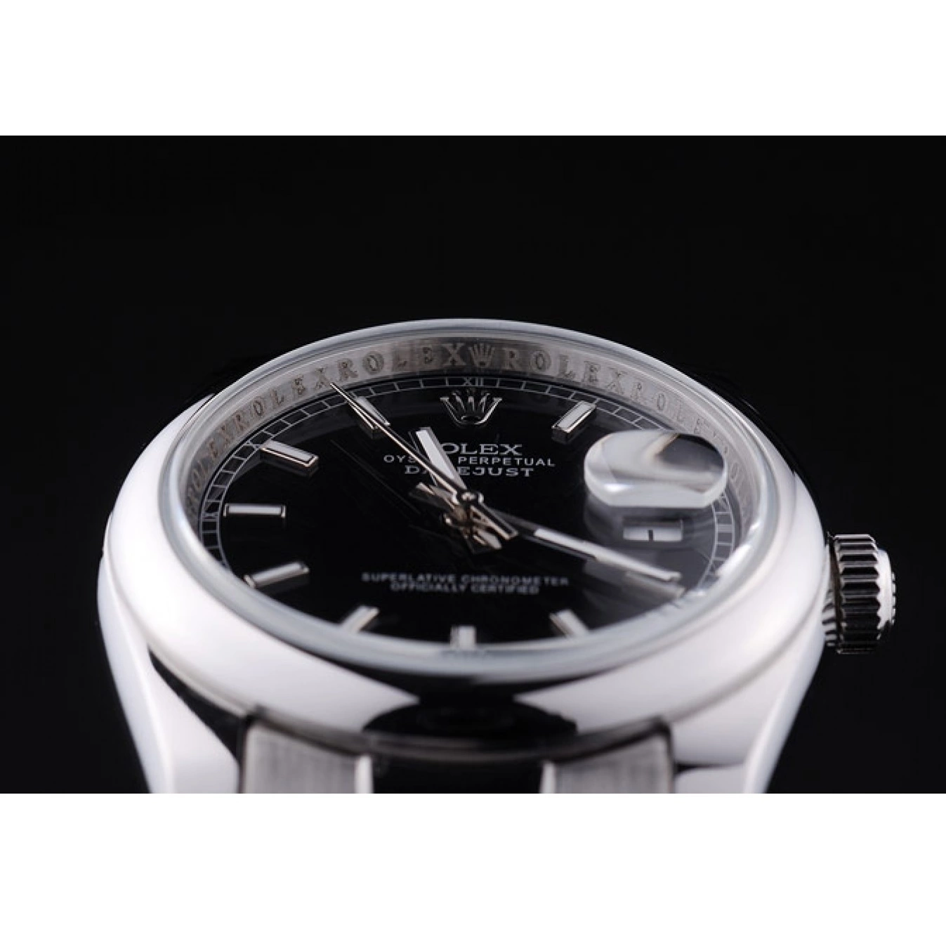 Rolex aaa copy Polished Black Dial 7467 Silver Datejust Bezel Rolex 0522